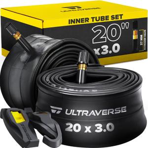 Ultraverse 20x4.0, 24x4.0, 26x4.0, 20x3.0, 26x3.0 Inner Tube Set with Schrader Valve-Ideal for Mountain Bikes & E-Bikes with 20/26-Inch Fat Tires-Durable & Reliable Performance 2 Pack with Tire Levers