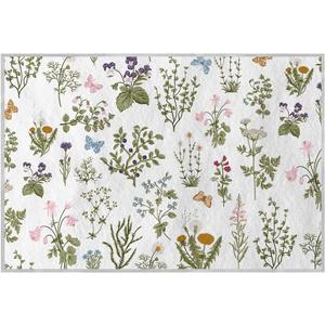 Artoid Mode Wild Floral Antique Herbs Door Mat, Spring Fall Bath Rug Home Decor Low-Profile Non-Slip Washable Area Rug for Entryway Bedroom Bathroom Laundry Room Indoor 2x3 Feet (2' x 3', Wildflower-1)