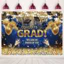 7x5FT Blue Gold Congrats Grad Theme Photo Backdrop We are So Proud of You Photography Background Graduation Party Banner Indoor Outdoor Congratulations Graduate Decoration Polyester