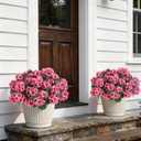 2 Pack Artificial Geranium Flowers Topitary Trees for Outdoors, UV Resistant Geraniums Potted Bushes Look Real Silk Faux Plants for Front Door Garden Porch Planter Farmhouse Home Decor (Peach Red)
