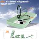 Compatible with iPhone 15 Case with 360 Rotatable Magnetic Ring Stand [Compatible with Mag-Safe] Translucent Shockproof Protective Phone Case for Women Men, Light Green