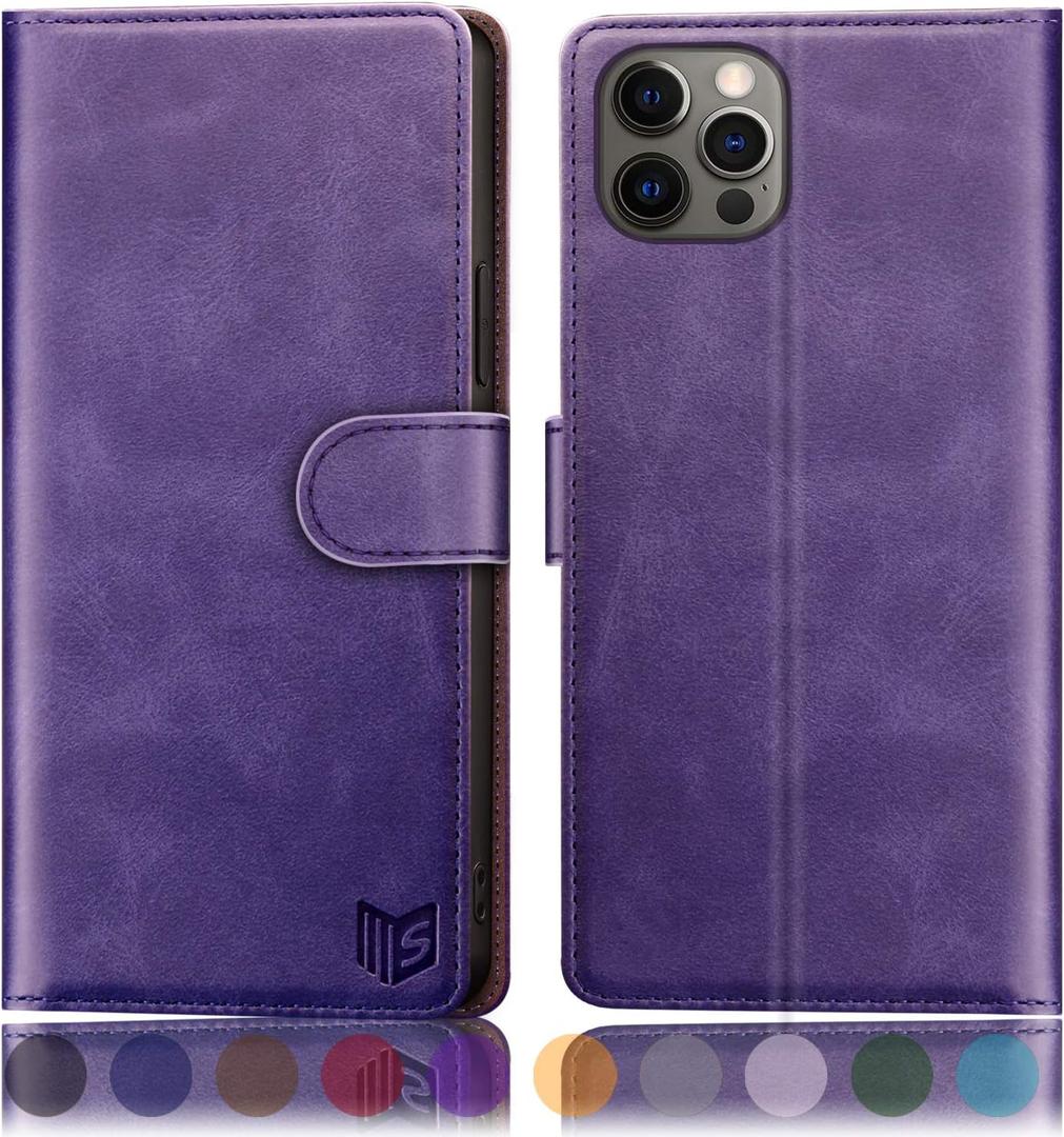 SUANPOT for iPhone 12 Pro Max Leather Wallet case with RFID Blocking Credit Card Holder, Flip Folio Book Magnetic PU Cell Phone Plus Cover for Apple 12 promax Leather case for Men Women 6.7 Purple