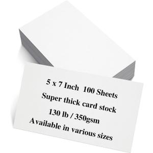 100 Sheets 5 x 7 White Cardstock Thick Paper - Blank Heavy Weight 350gsm Cover Card Stock for Invitations, Stationery Printing, Scrapbooking, Crafts, DIY Cards, Paper Crafting (5x7 Inches)