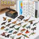 BIWASE Dinosaur Toys for Kids 3-5 5-7, 50 pcs Realistic Dinosaurs with Book & Dinosaurs Learning Cards - Educational Small Dinosaur Figures for Party Favors Gifts, Boys and Girl 8-12 Year Old