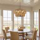 19.68" Large Rattan Chandelier, 5-Light Hand Woven Pendant Light Fixture, Farmhouse Boho Chandeliers, Adjustable Wicker Hanging Ceiling Lamp for Kitchen Bedroom Living Room Hallway Foyer
