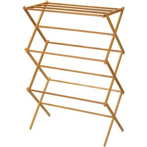 Household Essentials Bamboo Folding Clothes Drying Rack, Upscale Laundry Rack with 11 Dowels, Environmentally Friendly, Stable Frame, Shelf for Drying Flat, 29"