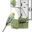 Automatic Bird Feeder, Bird Cage Feeder with Perch Multi-Functional Holder for Fruits Vegetables for Parakeet Canary Cockatiel Finch (Green)