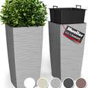 Mueller M-Resin Heavy Duty Tall Planters for Outdoor Plants, Indoor Grande Plant Pots, Boxes, Trees, Flower Pots, 2-Piece Set, 18”, Modern Design, Built-in Drainage, Front Porch Decor, Light Grey