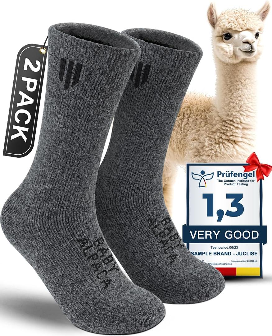 Juclise Alpaca Wool Crew Socks Men and Women,Thick Thermal Winter Cold Weather Hunting Hiking,Moisture Wicking Cushioned (Large, Dark Gray)