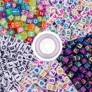 1000 Pcs Letter Beads Acrylic Cube Beads Alphabet Bead Number Bead with Elastic String for Jewelry Making