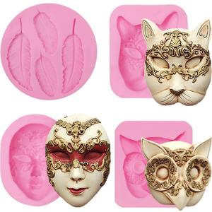 Mask Silicone Molds 4 Pcs, Masquerade Mask Chocolate Fondant Mold for Cake Decoration, Candy, Cupcake Topper, Cake Pop, Popsicle, Polymer Clay Crafts Jelly Resin Kitchen Decor Baking Tool