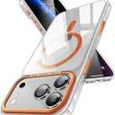 Maledan for iPhone 17 Pro Max Case Clear Orange - Aluminum Camera Frame Magnetic 17 Pro Max Case Fit for Mag Safe, Camera Control, Transparent Military Shockproof Phone Cover for iPhone 17 Pro Max