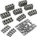 Classic City Train Tracks, 54 Pieces Railroad Track with 32 Curved, 20 Straight and 2 Switch Train Tracks, Train Expansion Accessories Compatible with All Major Train Tracks