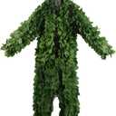 HYOUT Hooded Ghillie Suit Camo Suit Woodland Forest Military 3D Green Leafy Clothing Costume for Jungle Halloween Party (One Size)