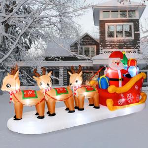 Winter Decorations - 12FT Giant Inflatable Winter Sleigh & Reindeer Yard Decoration Built-in 13 Led Outdoor Inflatable Decoration Christmas Clearance for Yard Lawn Roof Party Decor