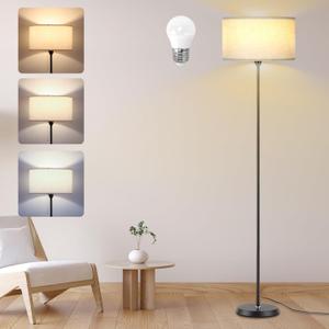 AoMck Floor Lamps for Living Room Dimmable Standing LED Modern Lamps Tall Arc Floor Reading Lamps for Farmhouse Living Room (12W LED Bulb Includes, Beige Linen Lampshade)