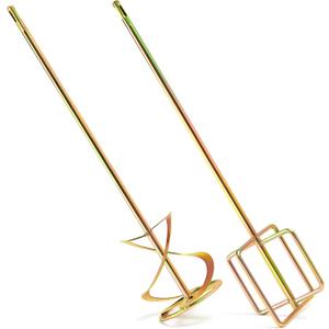 MorningRo 2 Pcs Paint Mixer for Drill 5 Gallon Buckets Paddle Mixer Stirrer Attachment Rustproof Zinc Plated Steel Stirring Sticks for Resin Concrete, and More(Gold,Square Handle)
