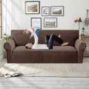 MAXIJIN Stretch Couch Cover Sofa Covers for 3 Cushion Couch (71"-91" Washable Sofa Slipcovers with Non-Slip Foam & Elastic Strap, Dog Cat Pet Friendly Furniture Protector (Large, Brown)