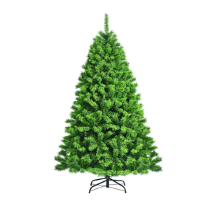 6.5ft Green Flocked Hinged Artificial Christmas Tree w/Metal Stand Green 6.5ft Green Flocked Hinged Artificial Christmas Tree w/Metal Stand Green