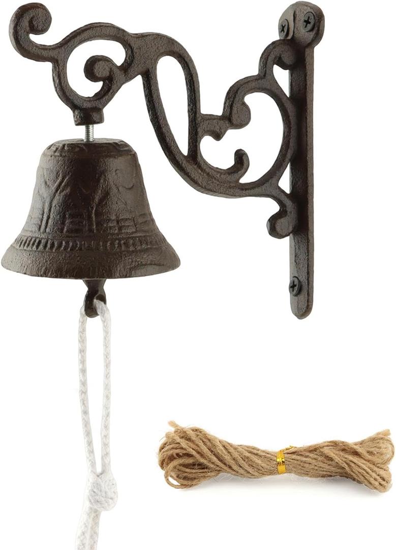 Outdoor Dinner Hanging Bell, Antique Cast Iron Bell Wall Mounted  Vintage Farmhouse & Garden Doorbell for Outside Front Door Garden Home Decor