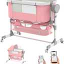 Pionevox Rocking Bassinet for Baby, Electric Bassinet Automatic 5 Rocking Motion Bassinet Bedside Sleeper for Newborn, Auto Rolling Baby Cradle 6 Height Adjustable with 4 Lullabies, Wheels, Storage