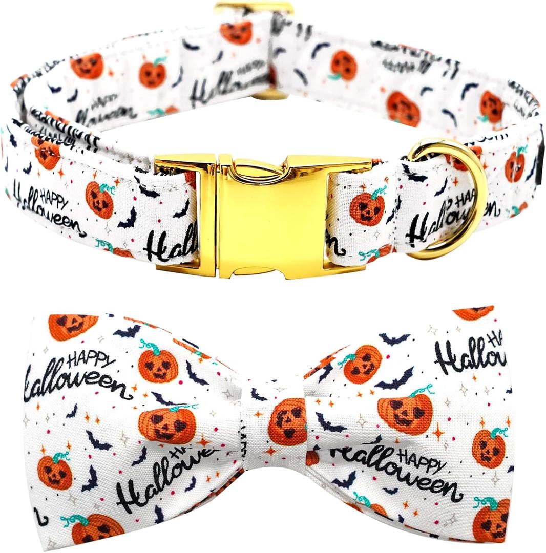 Halloween Dog Collar, Pet Collar Bow Pumpkin Pet Collar Girl Boy Holiday Collars Gift Bow Cute Soft Puppy Collars for Medium Dogs (Medium (Pack of 1))