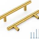 HOME EDIT Brushed Brass Cabinet Handles 3-3/4 Inch Hole Spacing, Stainless Steel Drawer Pulls for Cabinets, Kitchen, Bathroom, Dresser 10 Pack