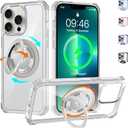 Clear Case for iPhone 13 Pro Case with Magnetic 360 Rotatable Ring Stand [ Compatible with MagSafe ], Heavy Duty Military Grade Cover with Ring Kickstand for Women Men, Transparent