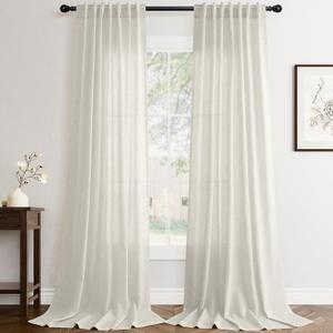 Warm Beige Linen Curtains 84 inch Length 2 Panels Set Modern Farmhouse Living Room Drapes Light Filtering Rod Pocket Back Tab Filtering Privacy Semi Sheer Curtain 84 inches Long