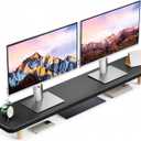 Dual Monitor Stand Riser, 39 Inch Extra Long Wooden Desktop Monitor Riser with Storage for 2 Monitors Ultra Strong Desk Shelf Organizer Riser Ergonomic for 2 Screens/Laptop/PC/TV/Printer (Black, 39inches)