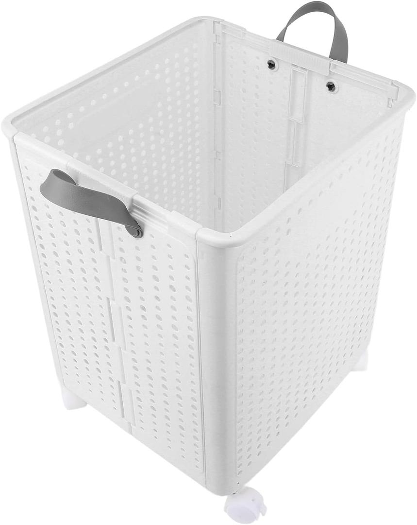 Laundry Hamper Large Foldable Laundry Baskets, Freestanding Clothes Hamper with Easy Carry Handles in Laundry Room Bedroom Bathroom College Dorm for Adults (White)