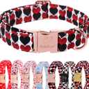 Valentines Dog Collar, Red Black Heart Valentine Pet Collar with Metal Buckle, Durable Adjustable Holiday Dog Collars for Small Medium Large Dogs XL