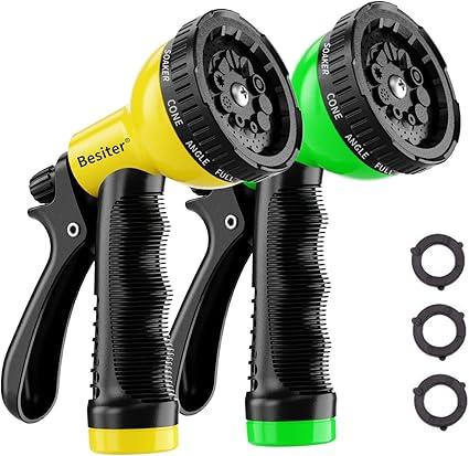 Garden Hose Nozzle Sprayer: 2 Pack 10 Watering Patterns Water Hose Spray Nozzles for Garden Hose Heavy Duty Hose Head Hose Attachment for Garden Hose YellowGreen
