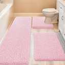 ACCUMTEK Upgrade Extra Large Pink Bathroom Rug Set 3 Pieces Ultra Soft, Thick Absorbent Bath Mats, Non Slip Chenille Toilet Mat for Bathroom, Bedroom, Kitchen (4'1'8"+ 2'x1'5"+ U Shape 1'8"x2')