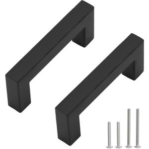 Cabinet Pulls Matte Black Cabinet Handles Square Drawer Pulls, 20 Pack 3 Inch Stainless Steel Kitchen Door Cupboard Cabinet Handles, Drawer Hardware Handles, 76mm Hole Centers (3 inch Hole Centers(76mm))