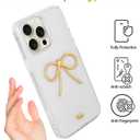 Designed for iPhone 15 Pro Max Cases with Camera Lens Protection, Cute 3D Metal Bow Phone Cover Clear Soft Protective Case for iPhone 15 Pro Max Case (Golden)