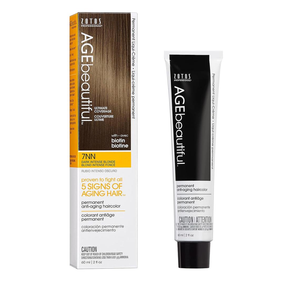 AGE beautiful Permanent Hair Color Dye Liqui-Creme & Developer 20 Volume Set | 100% Gray Coverage | Anti-Aging Haircolor | Biotin for Thicker, Fuller, Healthier Hair | Professional Salon Coloring (7NN Dark Intense Blonde)