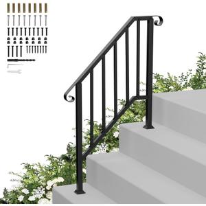 Hand Rails for Outdoor Steps-Adjustable Angle 3-4 Steps Stair Handrail-Galvanized Alloy steel-600 lb LC-Indoor Stair Railing Kit-Waterproof Exterior Porch Railing-Deck HandRail for Concrete Wood Step