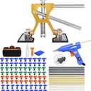 YD0B3 Auto Dent Puller Kit Golden Lifter & Glue Gun, with 80PCS Tabs for Small Ding Hail Dent Removal, Adjustable Width Dent Remover Tools for Automobile Body Motorcycle Refrigerator