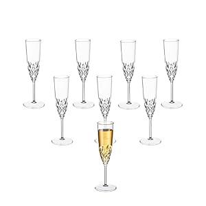 XKXKKE Plastic Champagne Flutes, 8 Pcs Shatterproof Reusable Fancy Crystal Clear Champagne Glasses, 5 oz Acrylic Unbreakable Elegant Party Drinking Cocktail Wine Glasses Wedding Birthday Bar Goblets