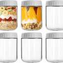 Overnight Oats Containers with Lids, 16oz Wide Mouth Mason Jars with Lids, 6 Pack Glass Jars with Airtight lid for Chia Pudding Yogurt Salad, Meal Prer Oatmeal Jars, Gray