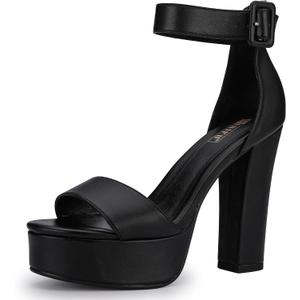 IDIFU IN5 Sabrina Black Heels Platform Block Chunky High Ankle Strap Heeled Sandals Sexy Wedding Party Dress Shoes for Women Open Toe Heels (Black Pu, 9)