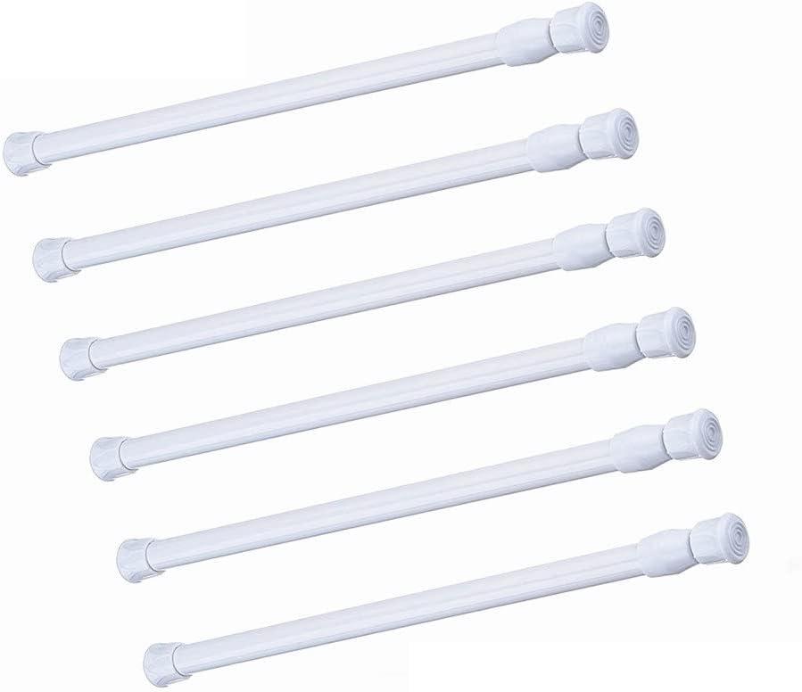 6 Pack Spring Tension Curtain Rod, 23.6-43.3 Inches Tension Rods Cupboard Bars Adjustable Spring Steel Tensions Rod Shower Rod Closet Rod