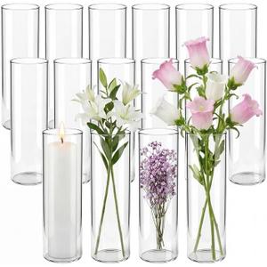 16 Pack Glass Cylinder Bud Vases for Centerpieces, 7.7 Inch Tall Clear Flower Vases in Bulk, Floating Candle Holder for Wedding, Party, Home Decor, Birthday, Anniversary, Baby Shower