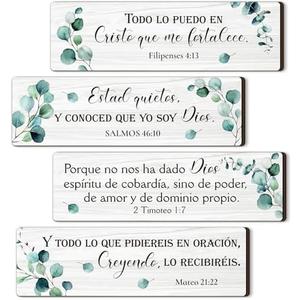 Yousoontic 4 Pieces Spanish Bible Verses Wall Decor Christian Spanish Wood Plaque Hanging Sign Religious Wall Decor Bible Verses Art for Home Office Farmhouse Kitchen(Fresh Style)