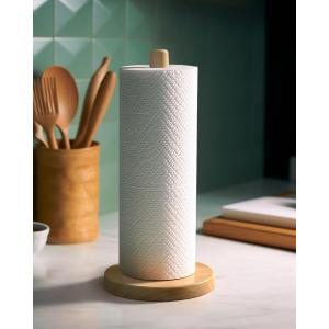 Wooden Paper Towel Holder Stand for Jumbo Roll - Kitchen Paper Hanger Rack Bathroom Towel Roll Stand Organizer Simply Standing Countertop Paper Roll Holder (Large)
