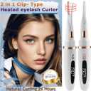 Heated Eyelash Curlers - 2 in 1 Clip- Type Heated lash Curler Best Seller Electric Eyelash Curler LED Display 3 Temp Settings for Makeup Tools USB Rechargeable Natural Curling 24H Long Lasting-WT A1A (White)