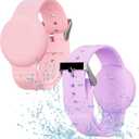 Waterproof Bracelet Compatible with Airtag Case for Kids(2 Pack), Soft Silicone Hidden Wristband, Lightweight GPS Tracker Compatible with Apple Air Tag Watch Band for Child (Purple & Pink)