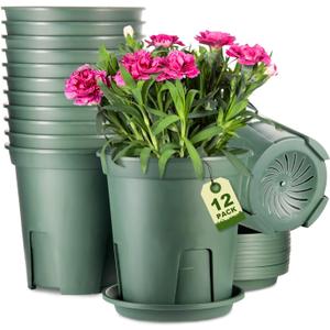 EHWINE Plant Pots, 12 Pack 7 Inch Plastic Planters for Indoor Plants with Drainage Hole and Tray, Flower Nursery Pot Indoor Plant pots for Patio Garden Home Office Flowers Succulents