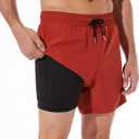 BRISIRA Mens Swim Trunks Swim Shorts for Men Quick Dry 5 inch Inseam Beach Shorts with Compression Liner Zipper Pocket , Size M, Brow